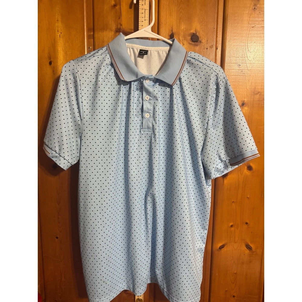 Manfinity Mens Light Blue Polka Dot Short Sleeve Polo Shirt Size M